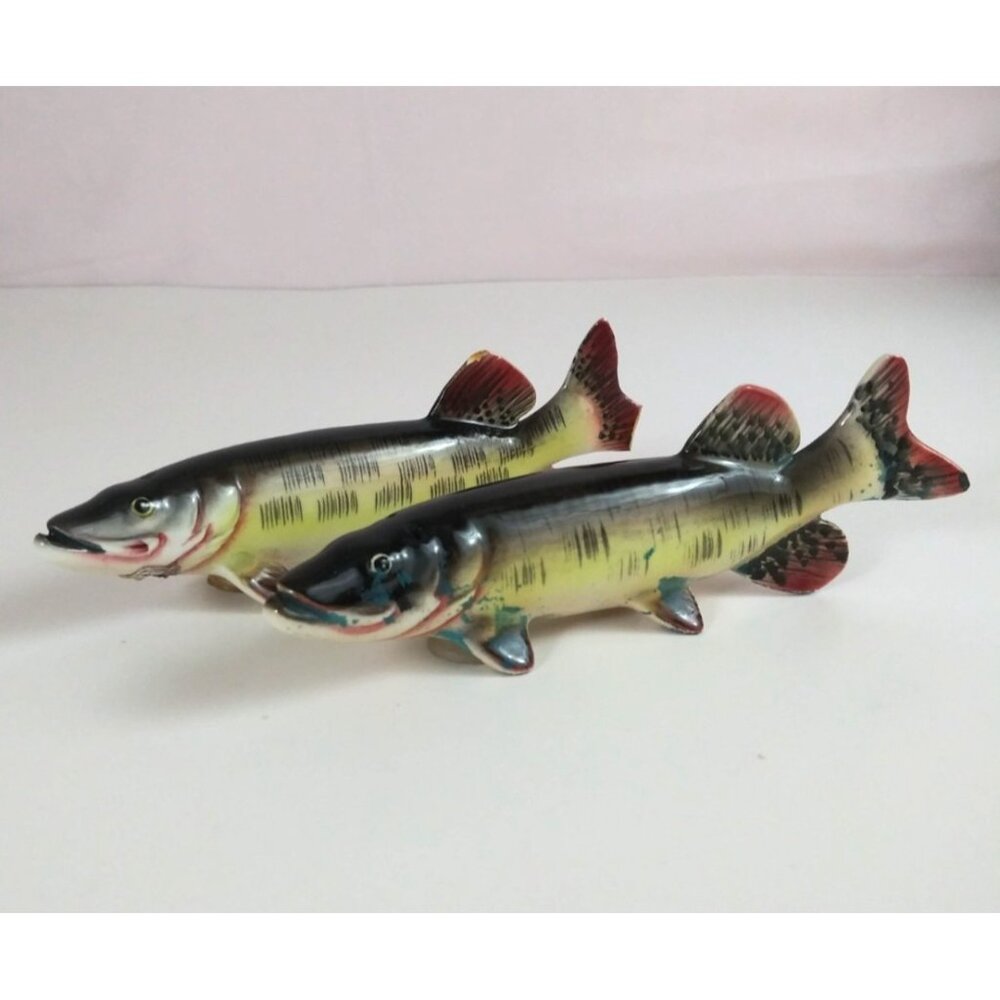 Vintage Ucagco Muskellunge Fish Ceramic Salt & Pepper Shakers Japan Rare